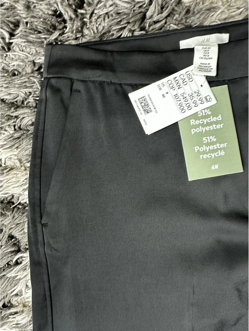 NWT HM Womens Size 8 Black Wide Leg Dress Pants Trouser Satin Crepe High Rise